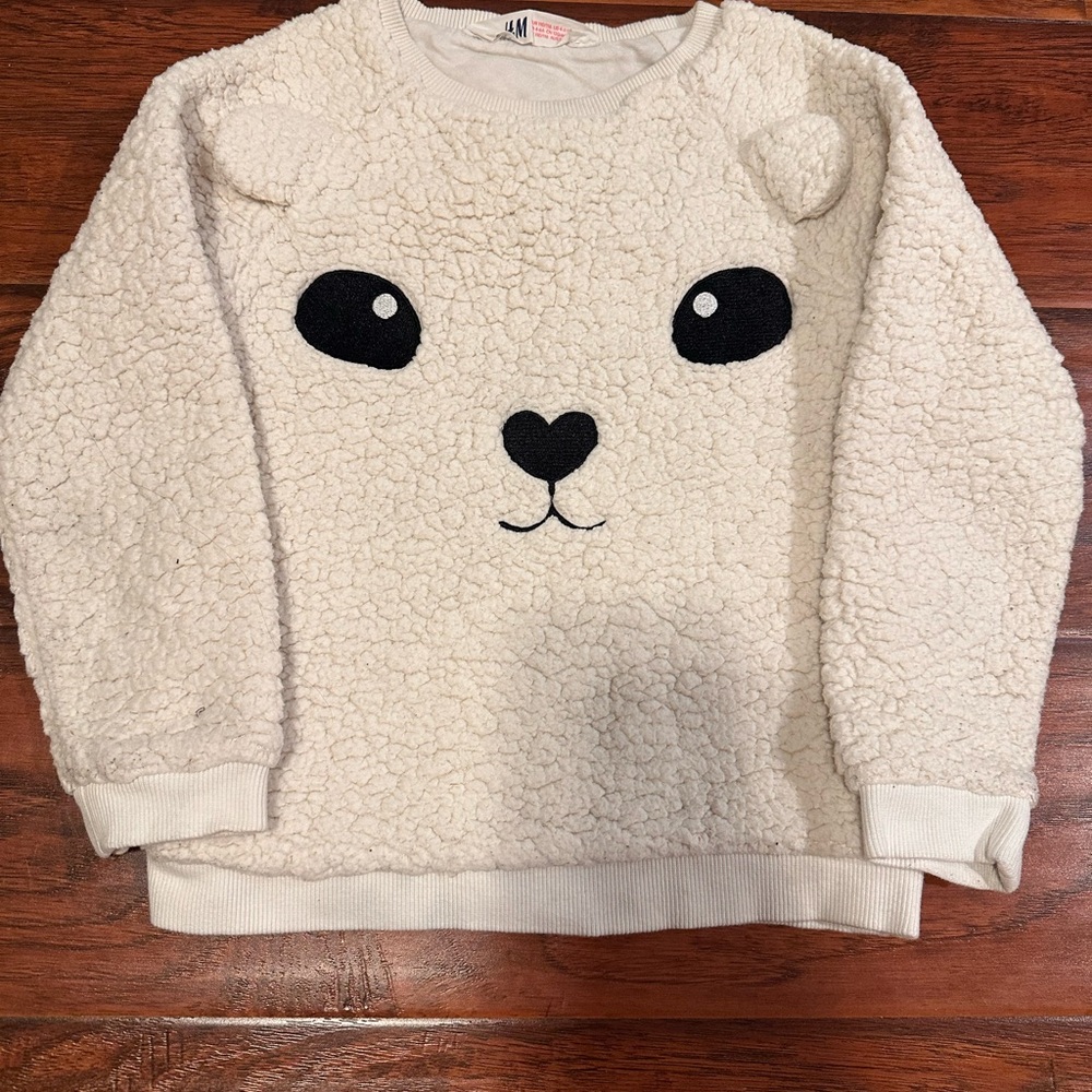 H&M Black and White Cozy Sherpa Hoodie with Playful Design